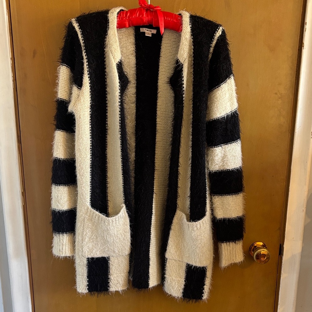 Timing Black and Cream Striped Cardigan